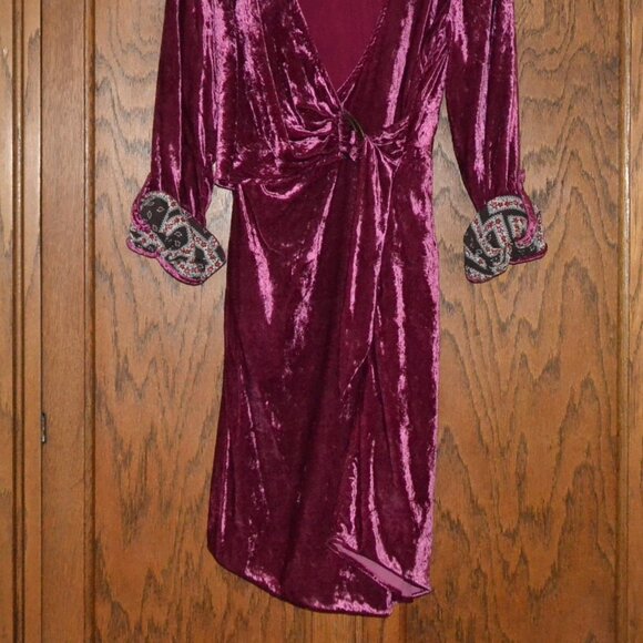 Anthropologie Maeve Sofia Velvet Faux Wrap Belt Shirt Dress Raspberry Pink Sz 6 - Picture 2 of 8